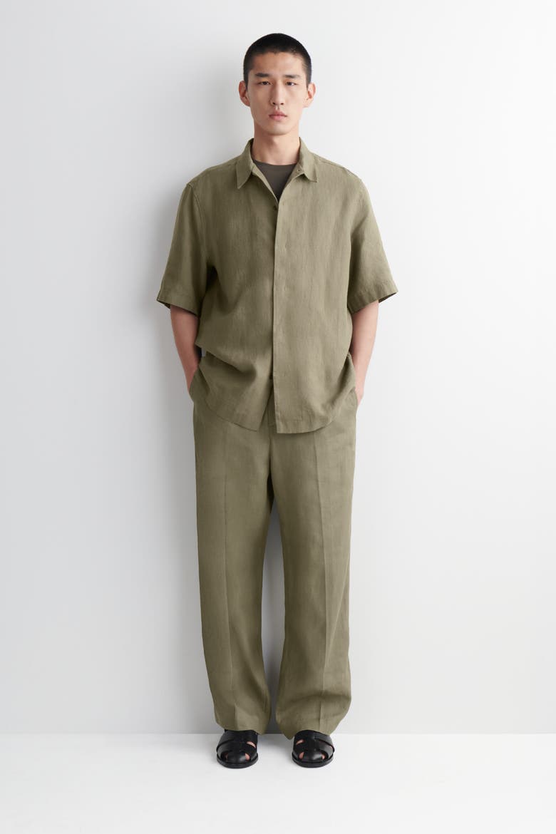 Linen Short-sleeved Shirt, Alternate, color, KHAKI
