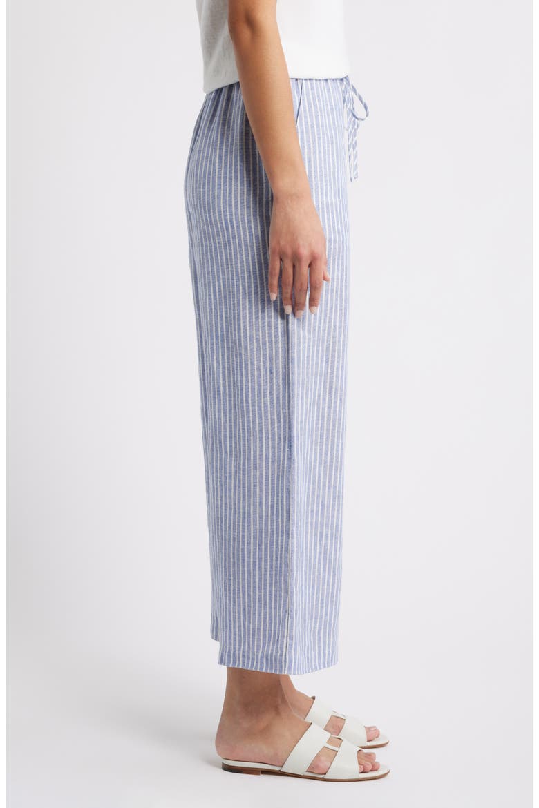 Wide Leg Crop Linen Pants, Alternate, color, BLUE- IVORY PENNY STRIPE