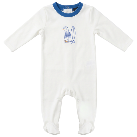 Surfing Sunday Penguin Cotton Spandex Covered Foot Romper
