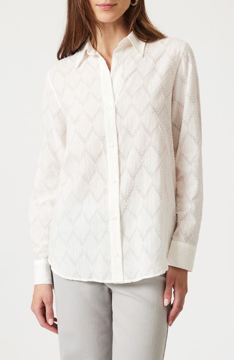 Clip Dot Diamond Cotton Button-Up Shirt