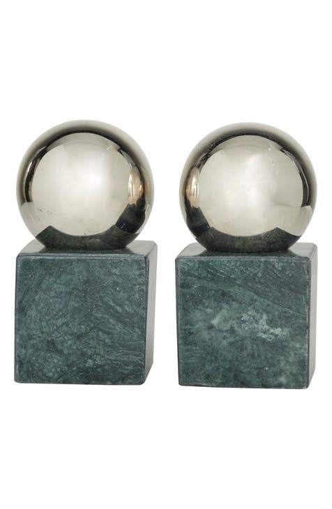 Silver Marble Orb Bookends (Set of 2)