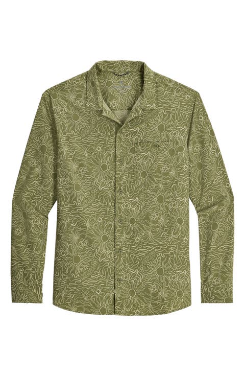 Salathe Sun Print Recycled Polyester Button-Up Shirt