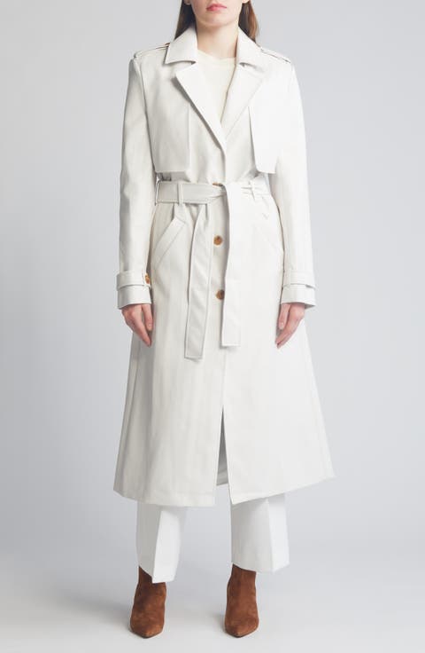 Tie Waist Faux Leather Trench Coat