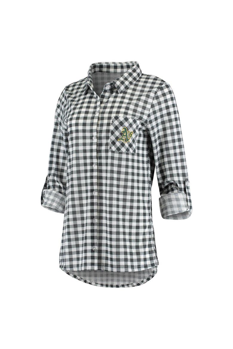 Women's Concepts Sport Charcoal Oakland Athletics Wanderer Long Sleeve Button-Up Nightshirt, Alternate, color, Charcoal