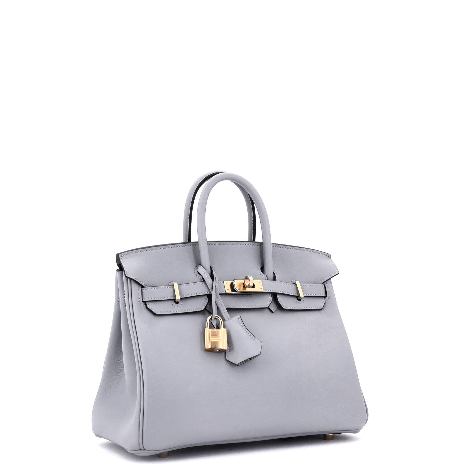Pre-Owned Hermes Birkin Handbag Grey Swift with Permabrass Hardware 25, Alternate, color, 