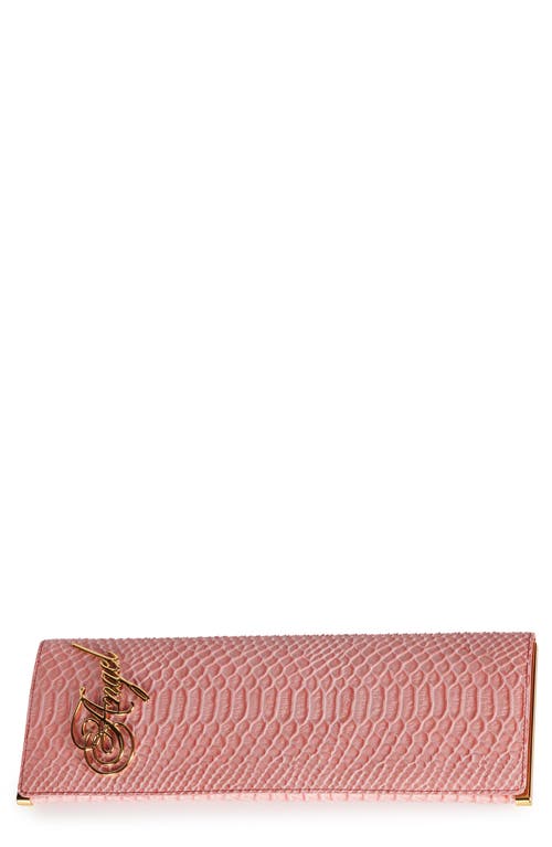 Jeffrey Campbell Halo-c Leather Clutch In Pink Snake