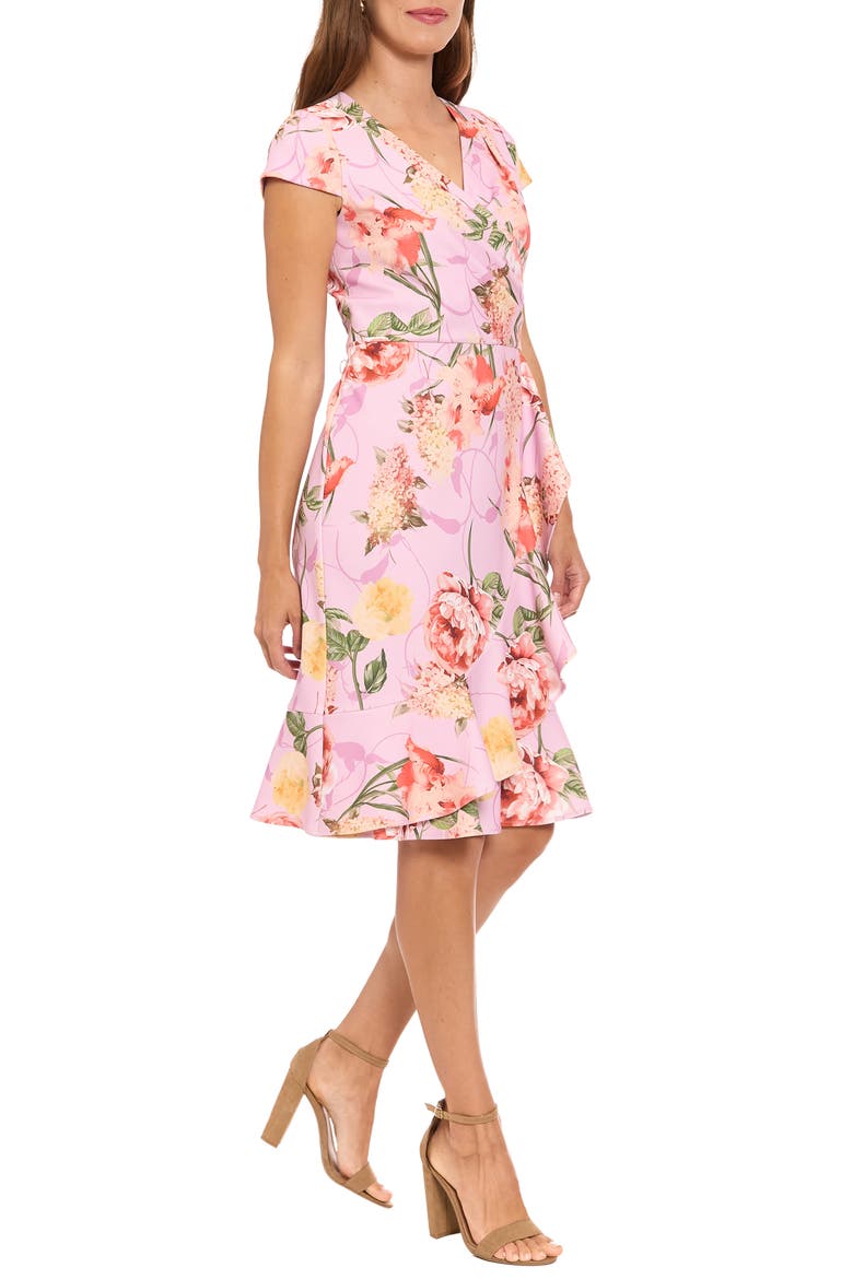 Floral Cap Sleeve Ruffle Hem Fit & Flare Dress, Alternate, color, SEA PINK/ CORAL