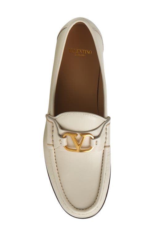 Valentino Ivory Leather Loafer With Golden Metal V Logo