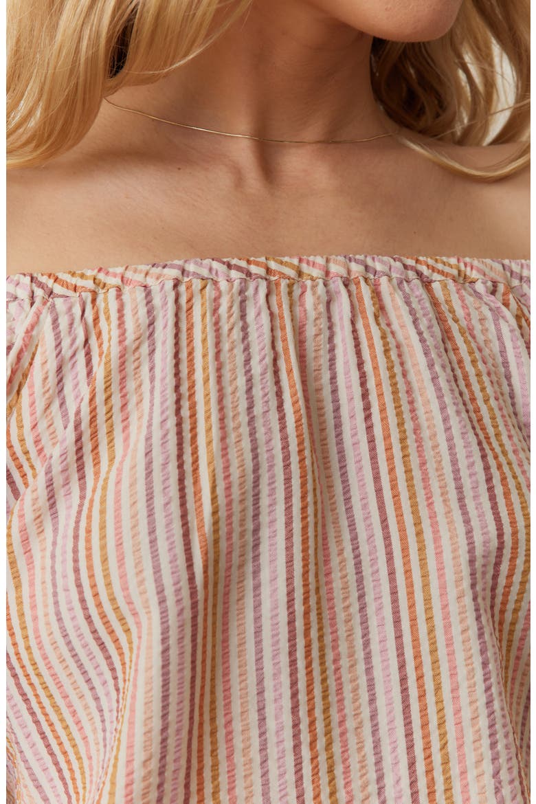 Marella Seersucker Off the Shoulder Top, Alternate, color, SUNSET STRIPE