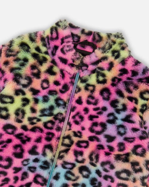 Deux Par Deux Faux Fur Zipped Jacket Multicolor Leopard In Animal Print