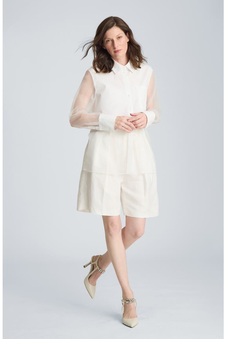 Tie Back Cotton Blend Button-Up Shirt, Alternate, color, PURE WHITE