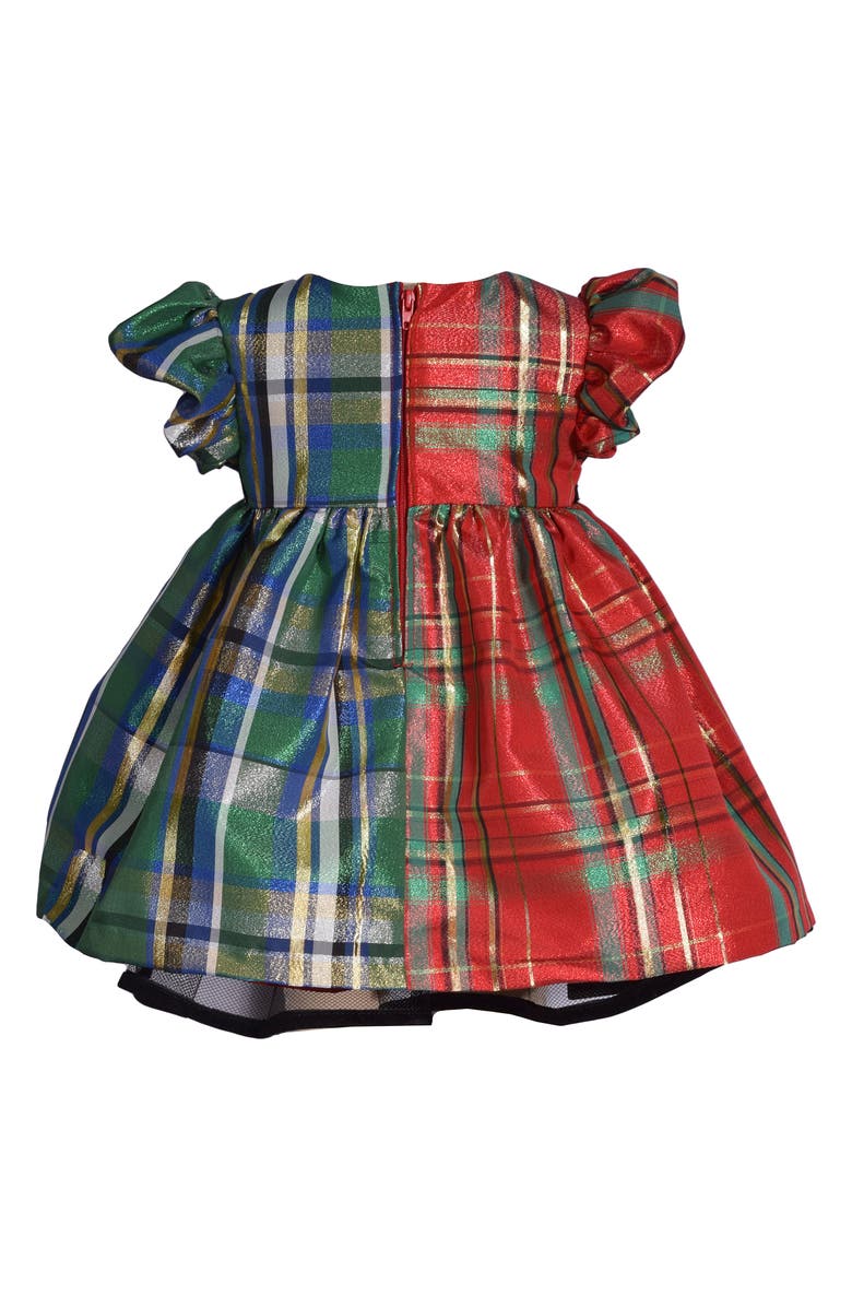 Iris & Ivy Metallic Plaid Colorblock Taffeta Dress, Alternate, color, Red/ Green Multi