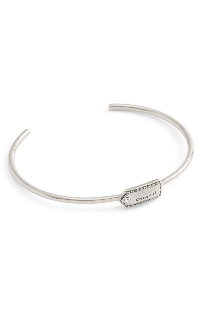 COACH Logo Tag Cuff Bracelet, Alternate, color, Rhodium