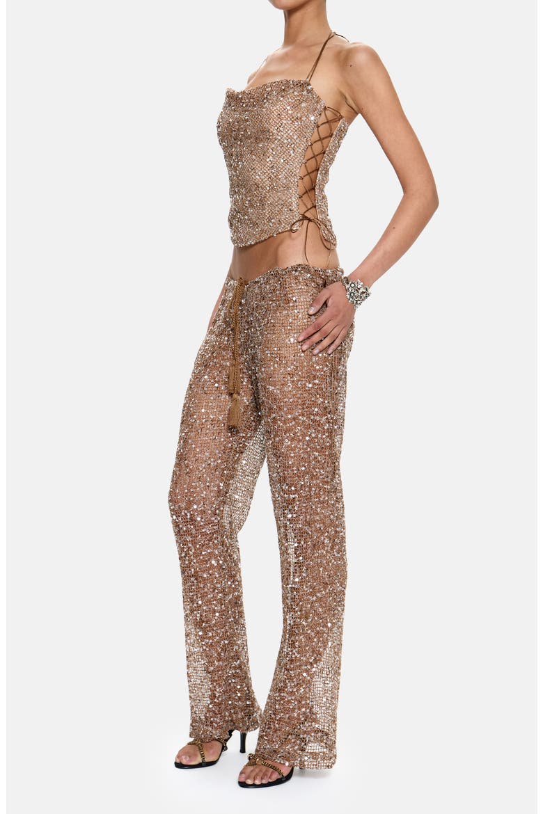 Deva Sequin Knit Trousers, Alternate, color, GOLD