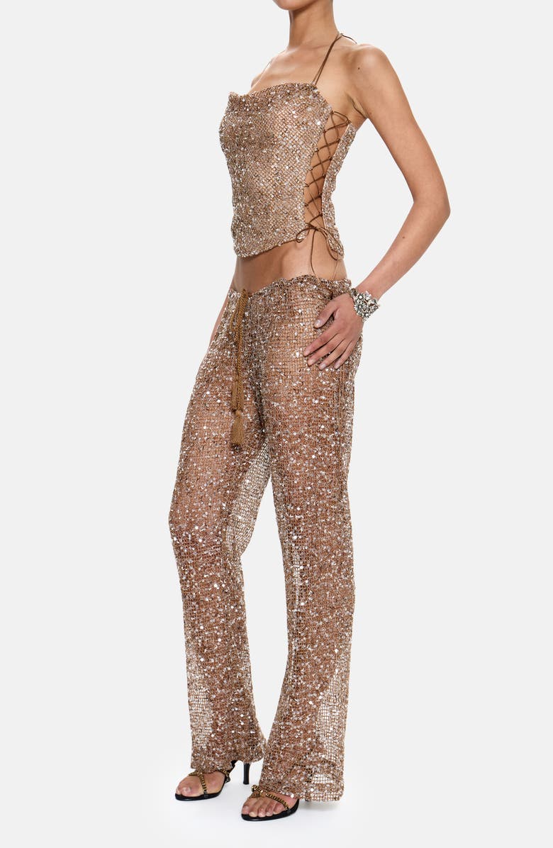 JADED LONDON Sequin Mesh Drawcord Pants, Alternate, color, Gold