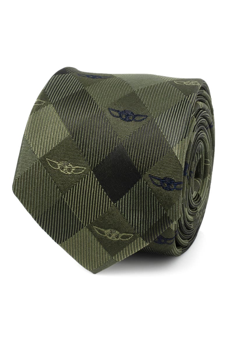 Star Wars Grogu Plaid Silk Blend Tie, Alternate, color, GREEN