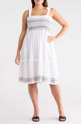 Elie Tahari Smocked Embroidered Cotton Dress