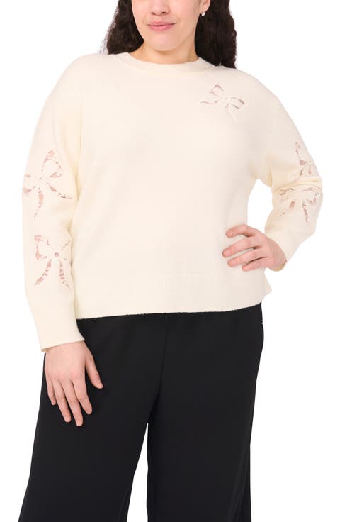 Lace Bow Inset Sweater (Plus)