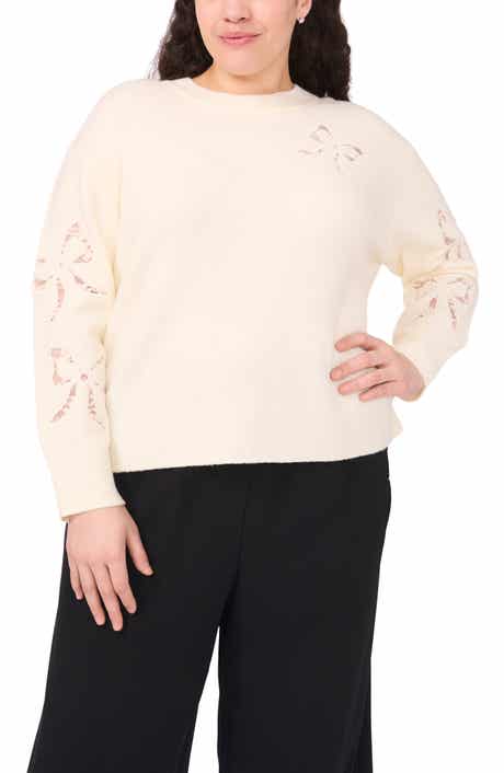 CeCe Lace Bow Inset Sweater