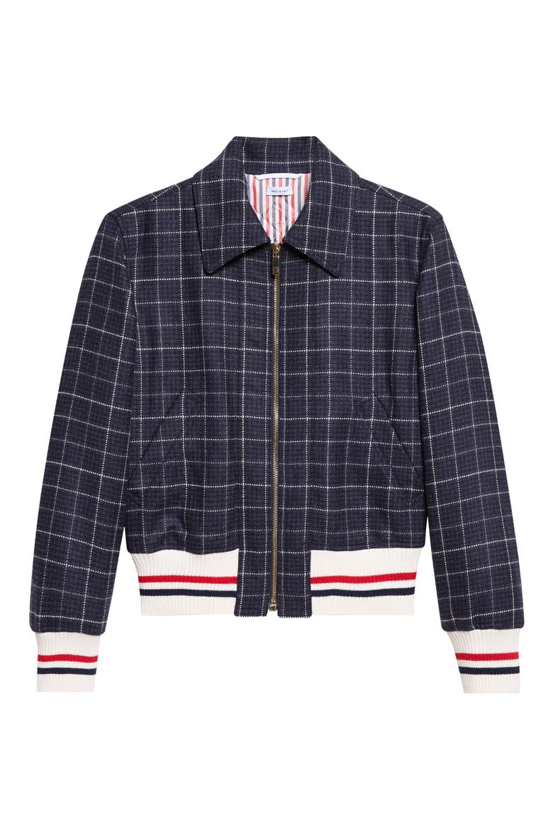 Windowpane Tweed Bomber Jacket, Main, color, NAVY