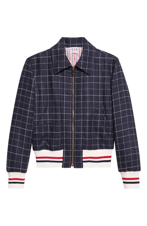 Windowpane Tweed Bomber Jacket