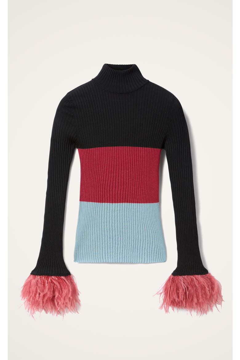 High Kick Top With Feathers, Alternate, color, Color Block Black