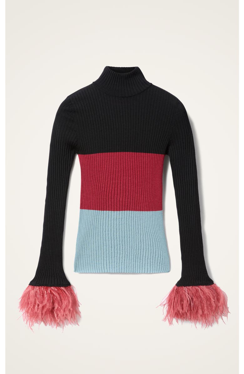 La DoubleJ High Kick Top With Feathers, Alternate, color, Color Block Black