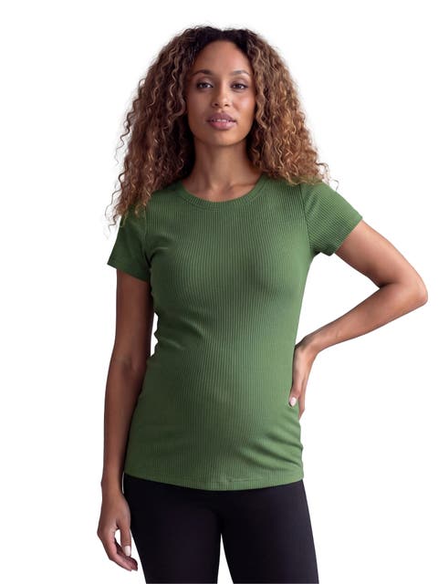 Maternity Basic Ribbed Knit Round Neck Short Sleeve Top