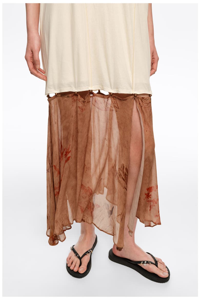 Two-Material Dress With Buttoned Hem, Alternate, color, UNDERWATER GARDEN