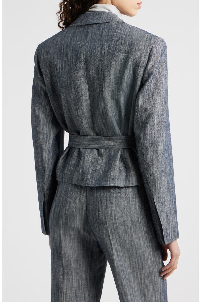 Jelsia Belted Sharkskin Twill Double Breasted Crop Blazer, Alternate, color, CHARCOAL SHARKSKIN