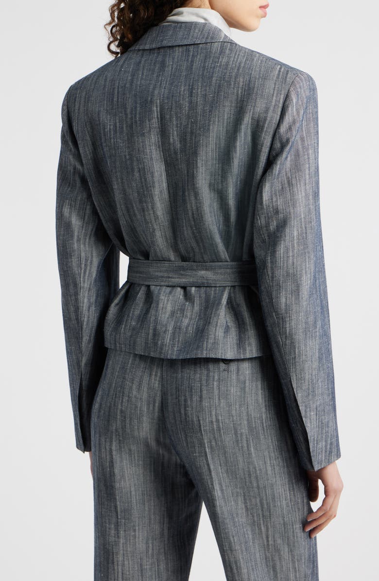 BOSS Jelsia Belted Sharkskin Twill Double Breasted Crop Blazer, Alternate, color, Charcoal Sharkskin