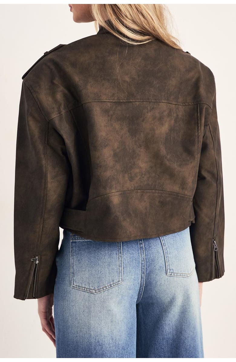 NASTY GAL Cropped Biker Jacket, Alternate, color, Olive