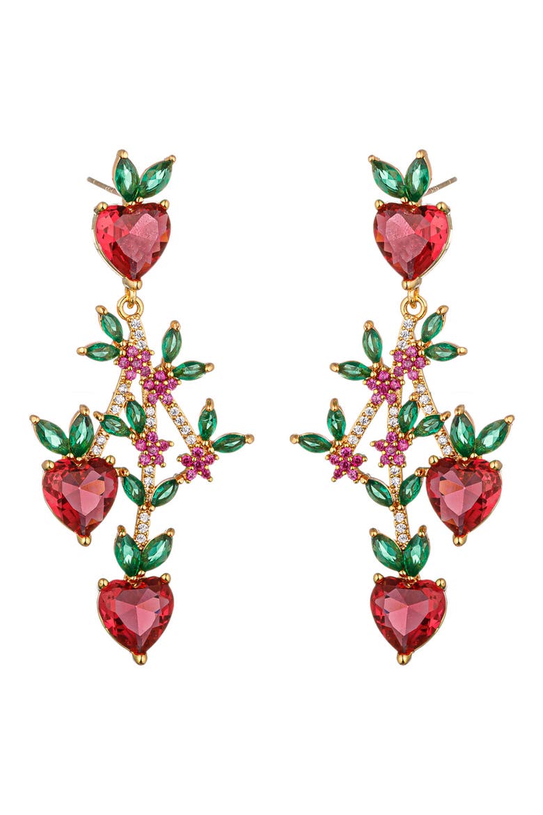 Peach 18K Gold Plated Cubic Zirconia Drop Earrings, Main, color, RED