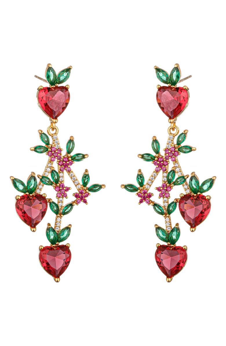 EYE CANDY LOS ANGELES Peach 18K Gold Plated Cubic Zirconia Drop Earrings, Main, color, Red