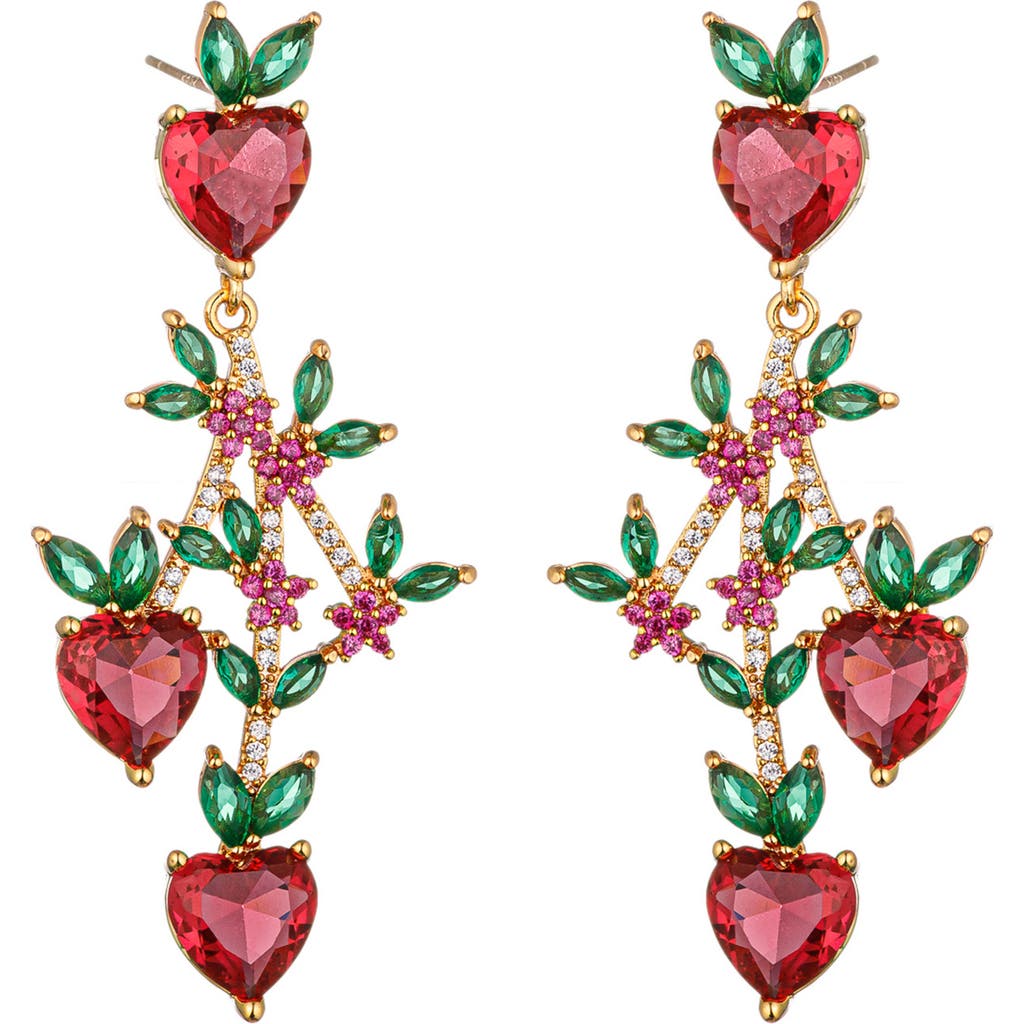 Eye Candy Los Angeles Peach 18k Gold Plated Cubic Zirconia Drop Earrings In Red