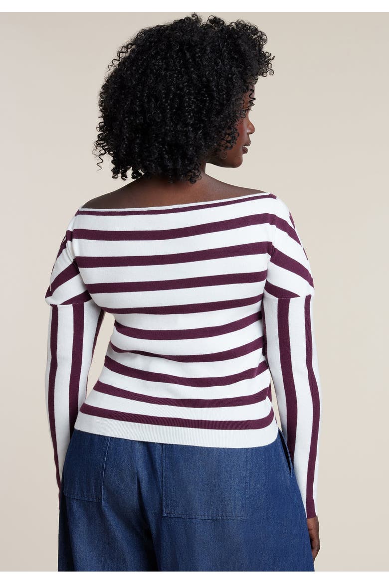 Striped Wrap Front Cropped Sweater, Alternate, color, BURGUNDY/WHITE STRIPE