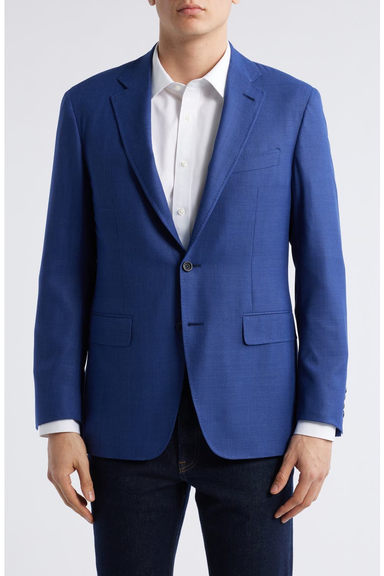 Kei Trim Fit Solid Blue Impeccabile Super 130s Wool Sport Coat, Main, color, BRIGHT BLUE