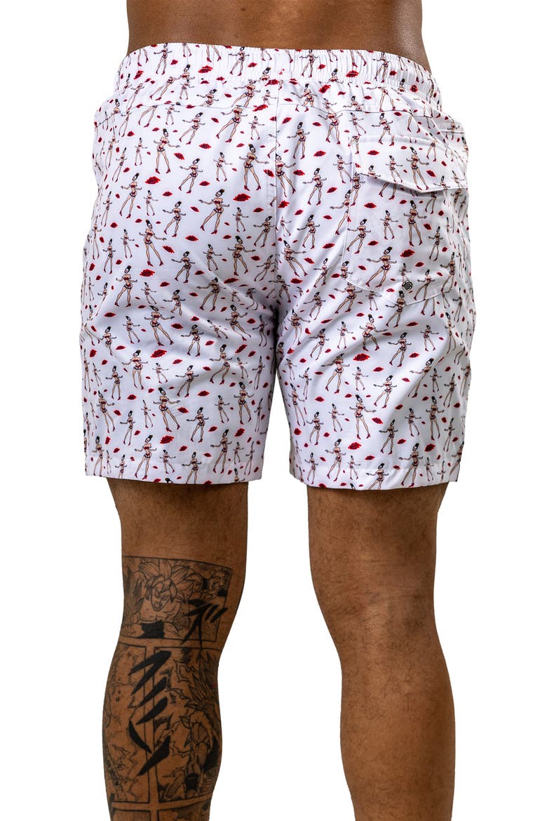 Swim Marthyr Print Swim Trunks, Alternate, color, WHITE