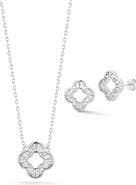 GLAZE JEWELRY Cubic Zirconia Open Clover Pendant Necklace & Stud Earrings Set