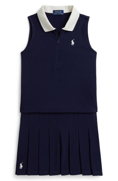 Kids' Stretch Mesh Sleeveless Polo & Skirt Set