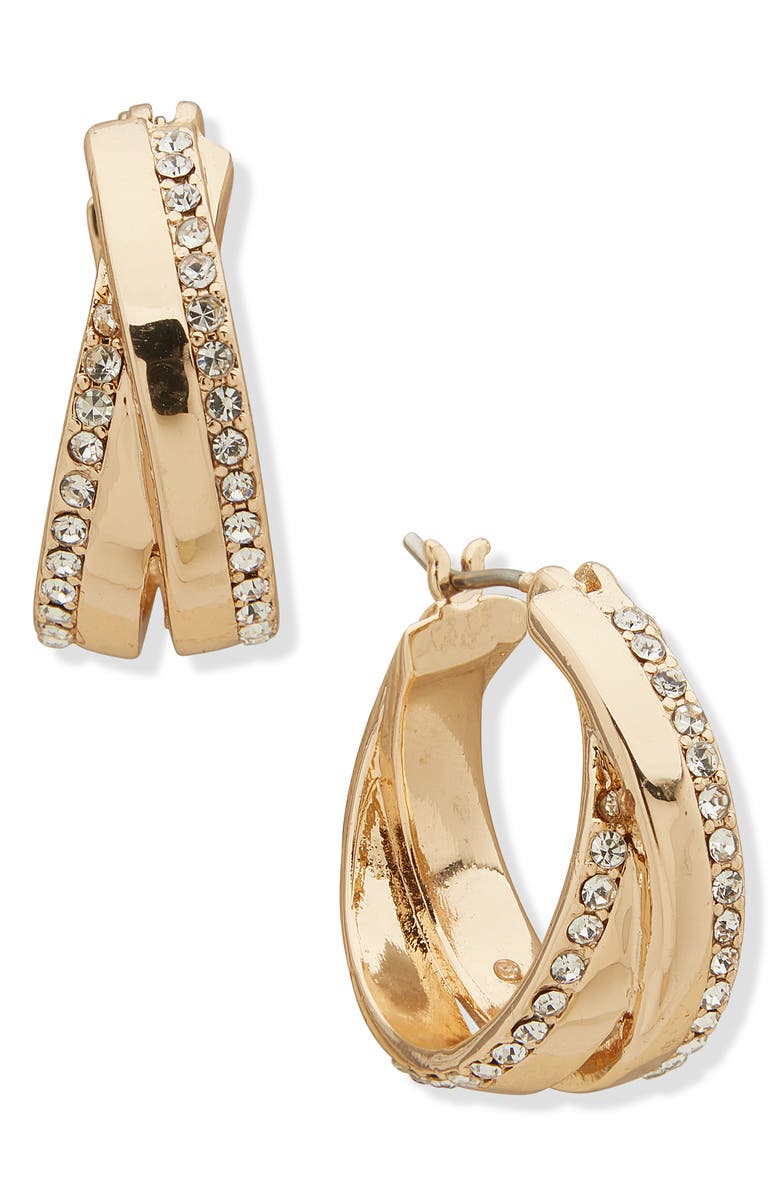 KARL LAGERFELD Double Row Crystal Hoop Earrings, Main, color, 