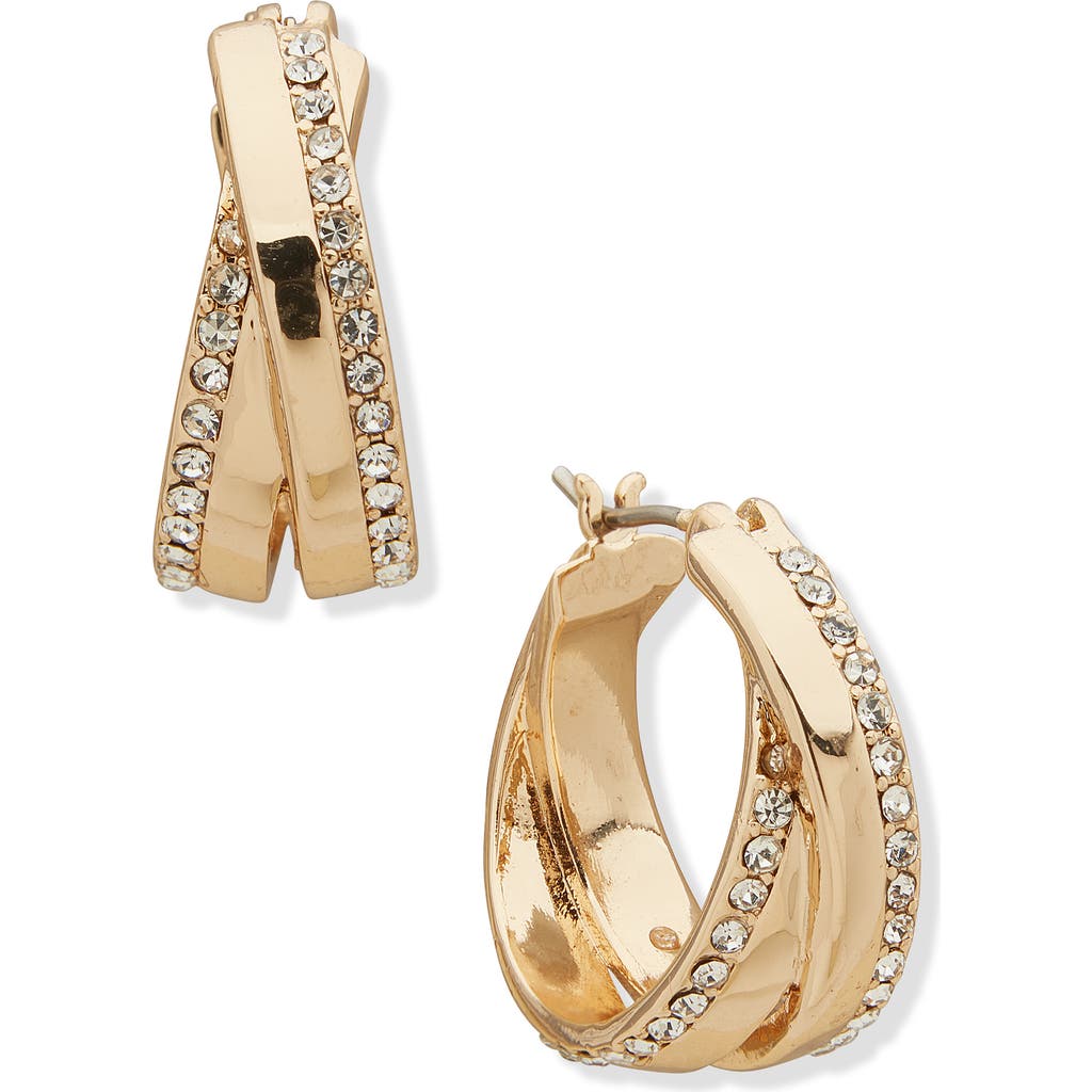 Karl Lagerfeld Double Row Crystal Hoop Earrings