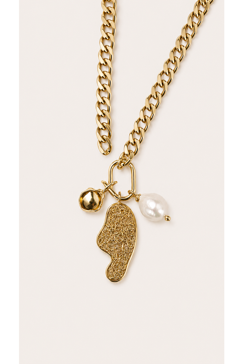 Perla Charm Necklace, Alternate, color, Gold