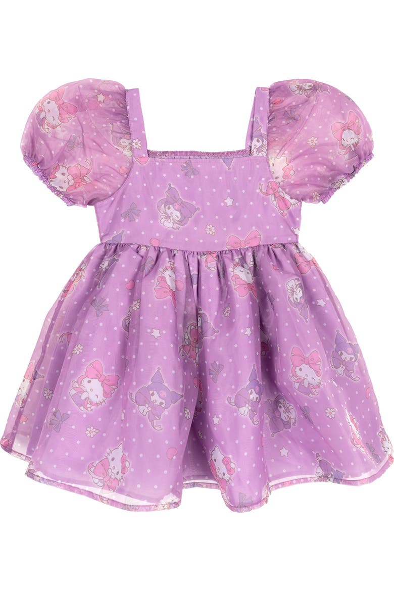 Organza Short Sleeve Dress, Main, color, Lilac Kitty Kuromi