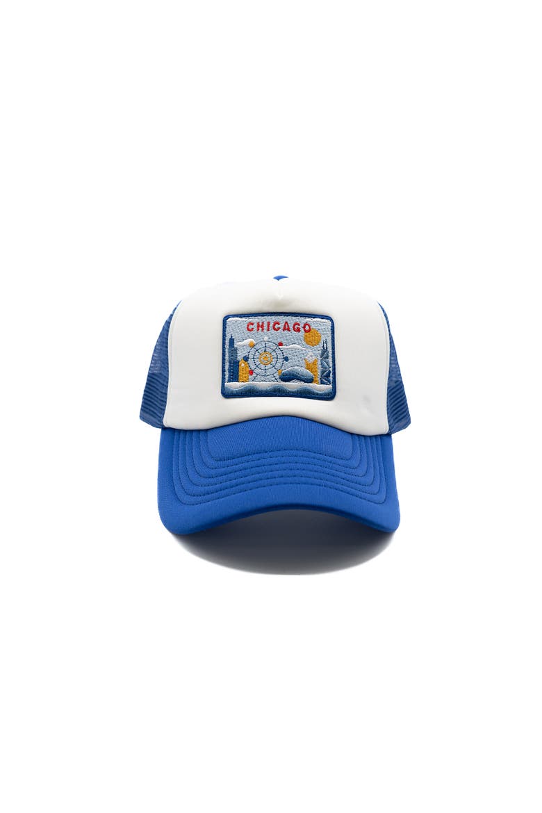 Chicago Postcard Trucker Hat - Adult, Main, color, Royal Blue & White
