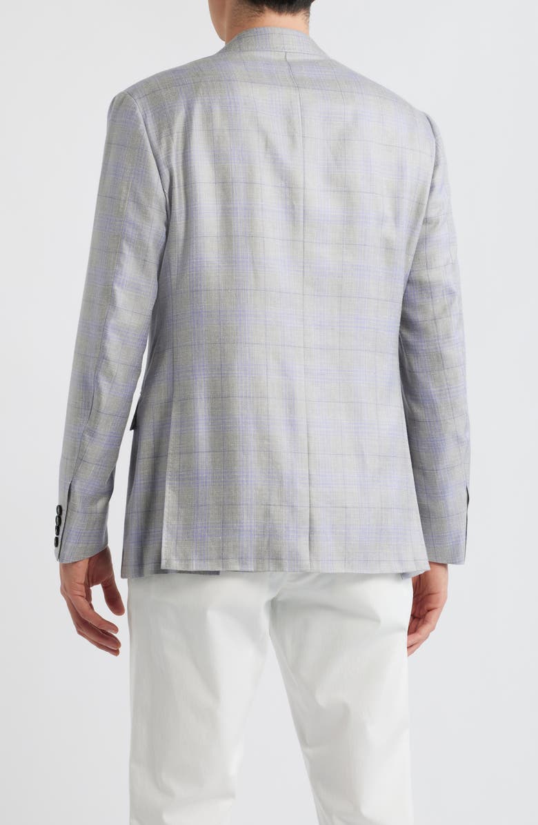 Canali Kei Trim Fit Light Grey Plaid Cashmere & Linen Blend Sport Coat, Alternate, color, Light Grey