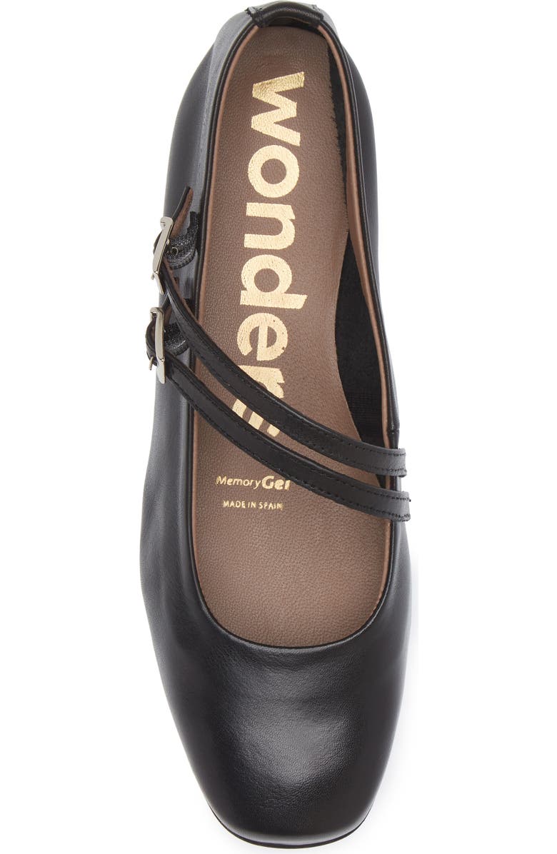Wonders Asymmetric Double Strap Flat, Alternate, color, Black Leather
