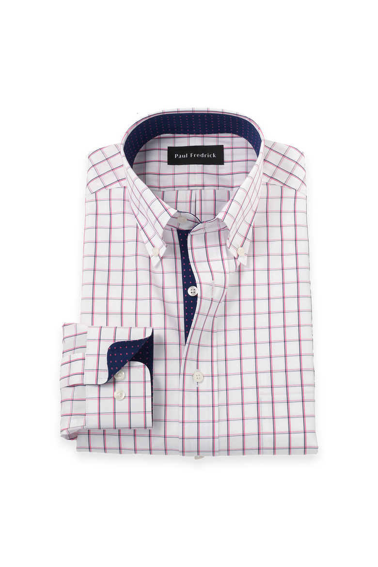 Cotton Buttondown Collar Poplin Tailored Contrast Trim Button Cuff Long Sleeve, Main, color, Navy/Pink
