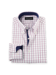 Paul Fredrick Cotton Buttondown Collar Poplin Tailored Contrast Trim Button Cuff Long Sleeve