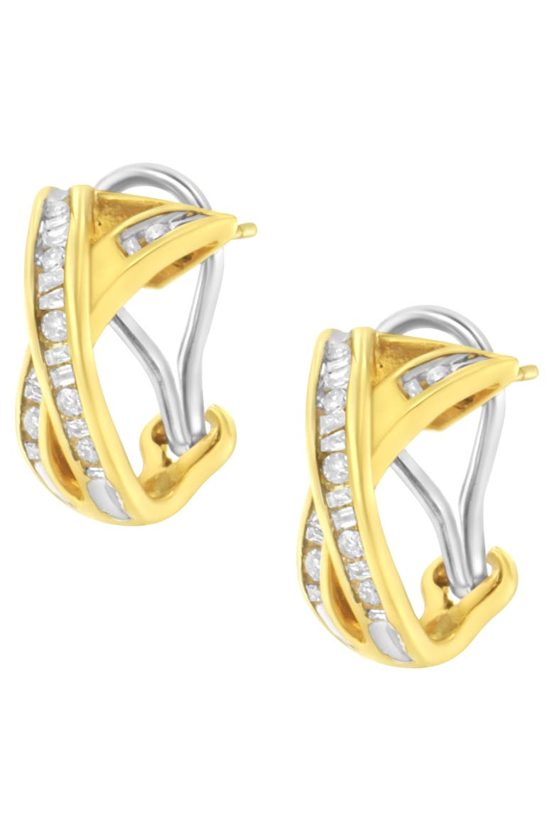 14K Gold 1/2 Cttw Cross Over Diamond Hoop Earrings, Alternate, color, Yellow
